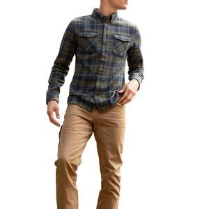 United By Blue Men's Responsible Flannel Green Yellow Plaid Super Soft Size S